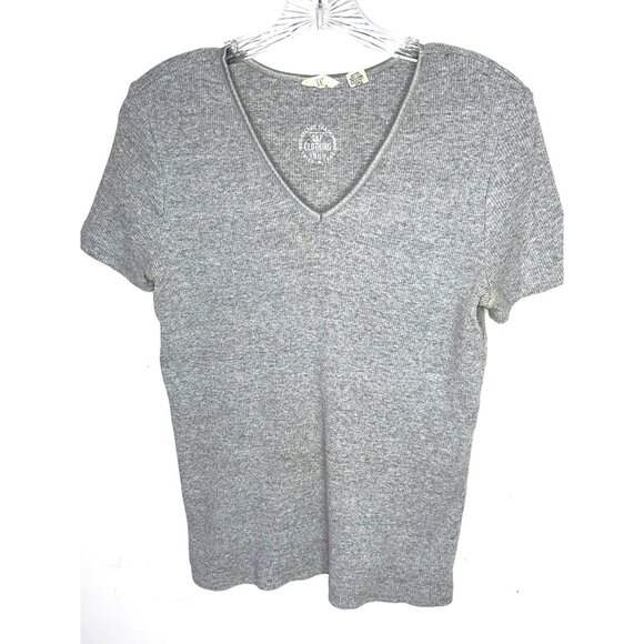 Gap Gray Ribbed V-Neck Short-Sleeve Shirt 100% Cotton Casual Fitted Size M 86f - Picture 1 of 8